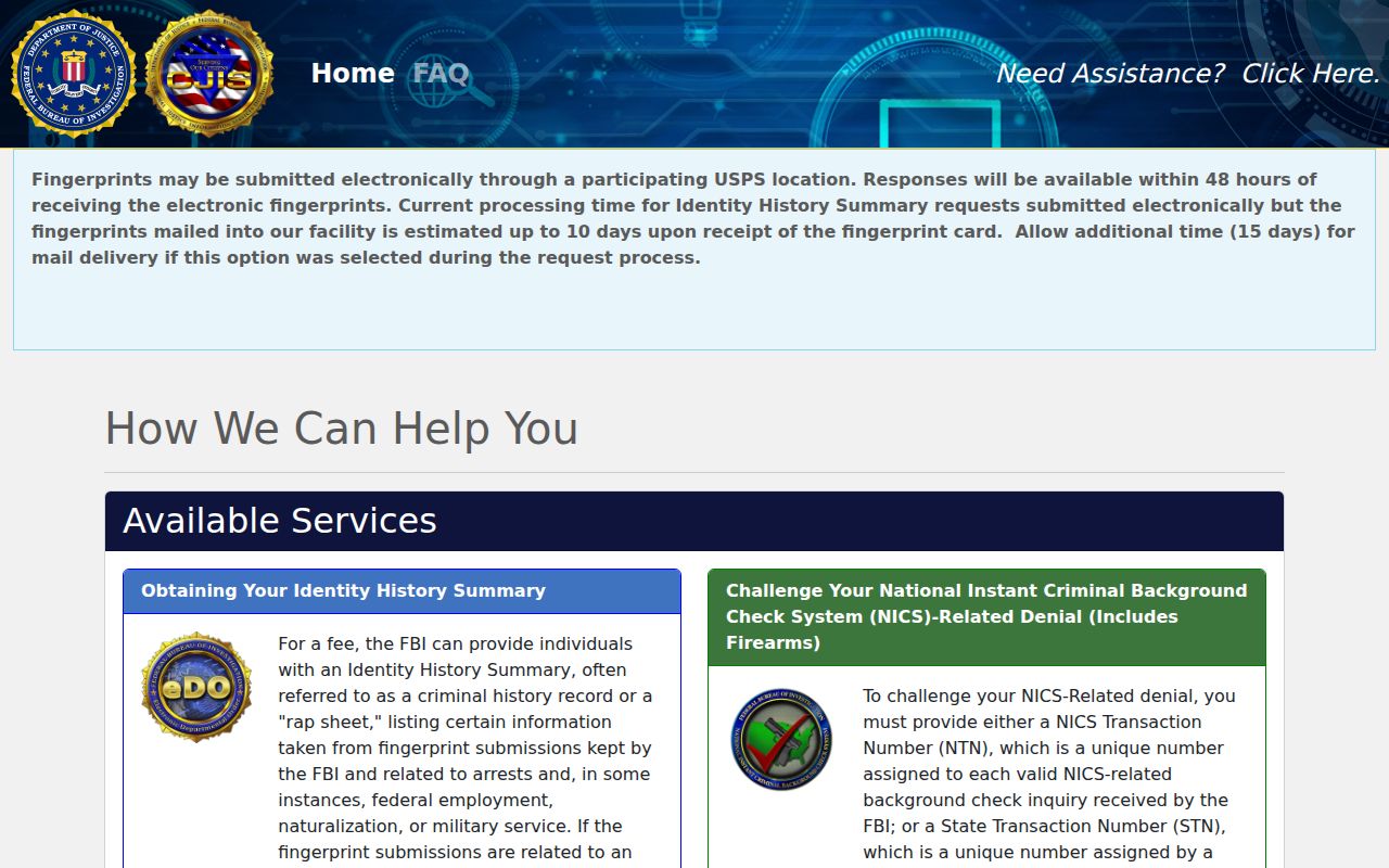 White Pine County criminal records and FBI Identity History Summary portal