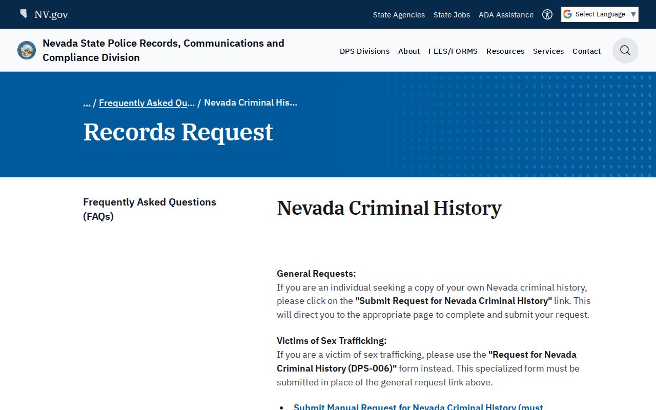 White Pine County criminal case comparison with Nevada self-history requests