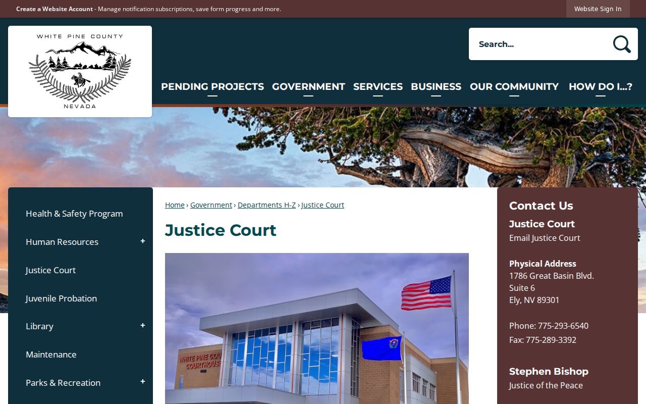 White Pine County criminal history guidance from Ely Justice Court