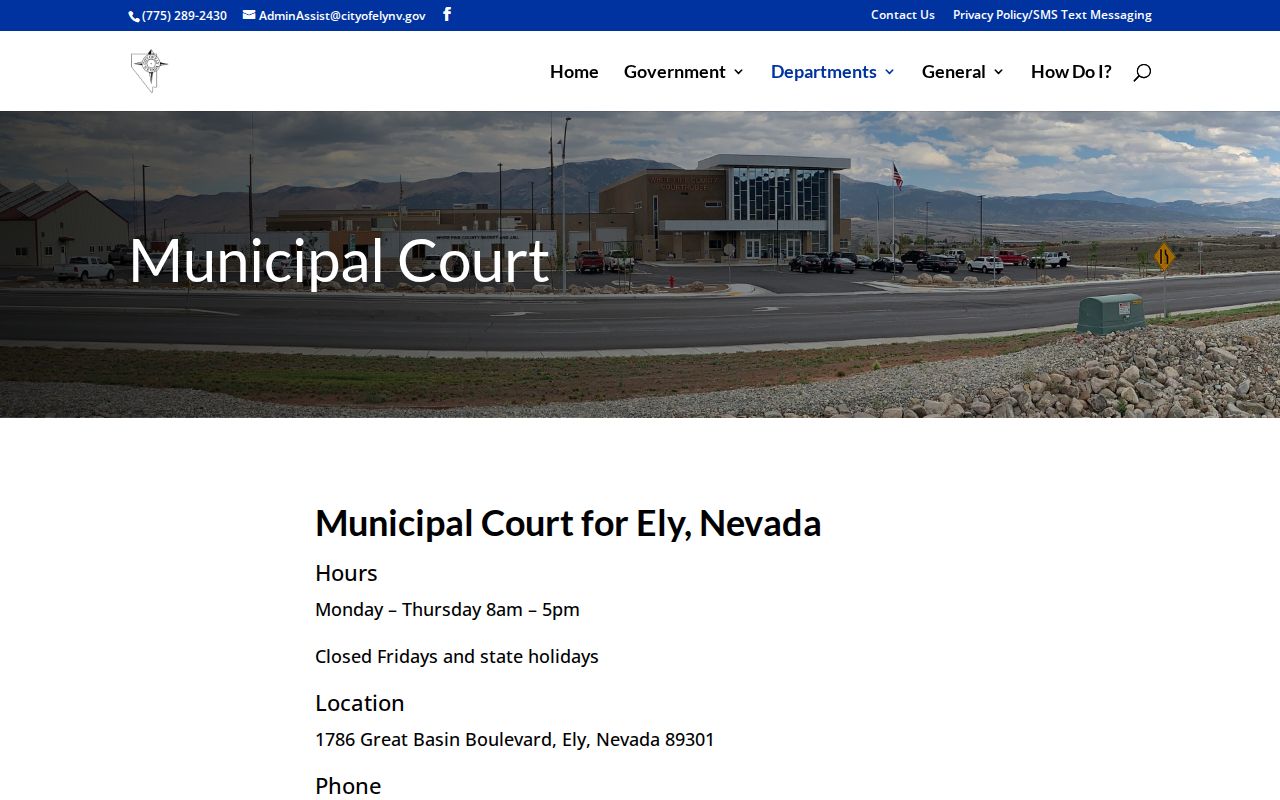 Ely Municipal Court hours and White Pine County criminal record jurisdiction