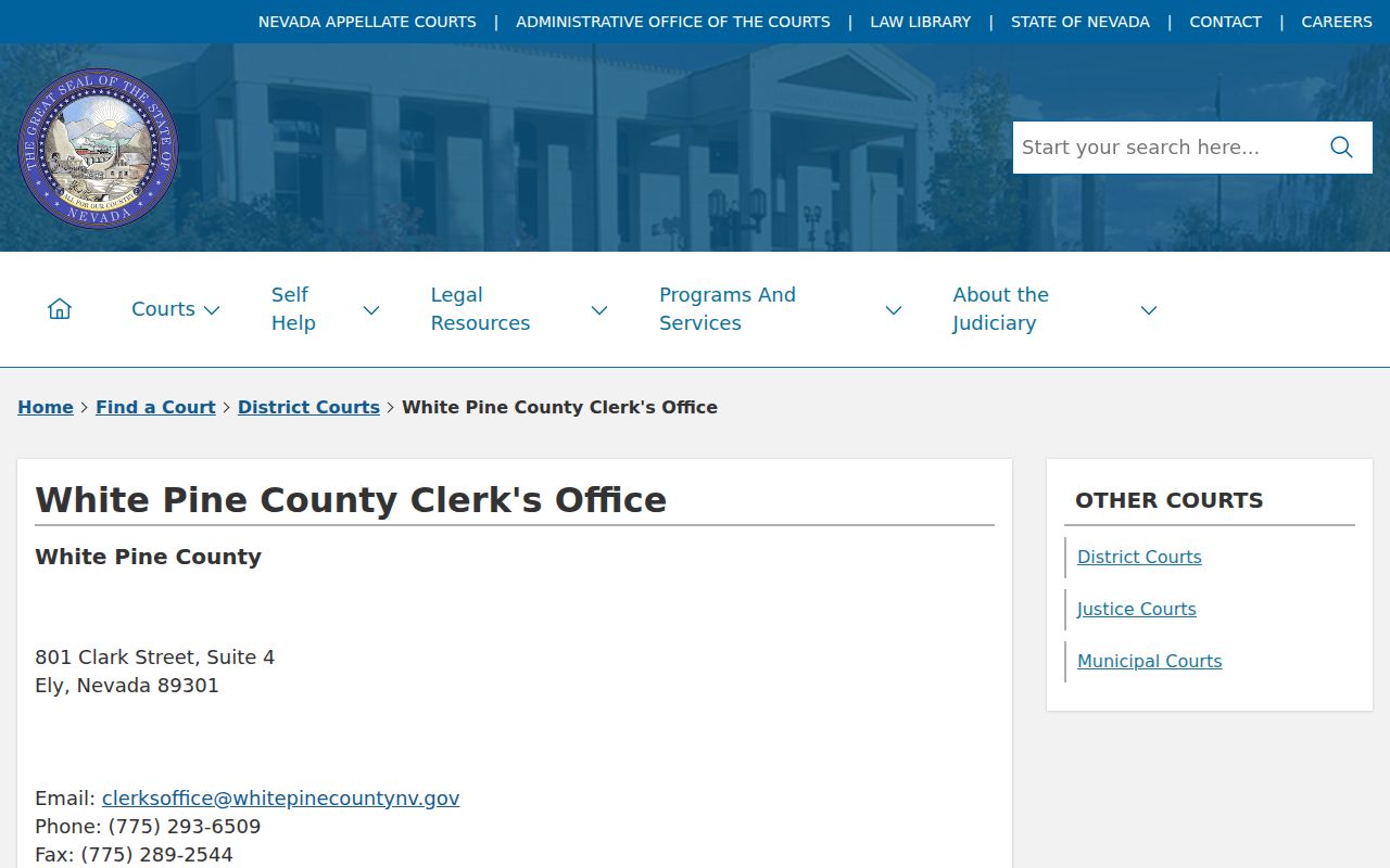 White Pine County criminal court record clerk listing