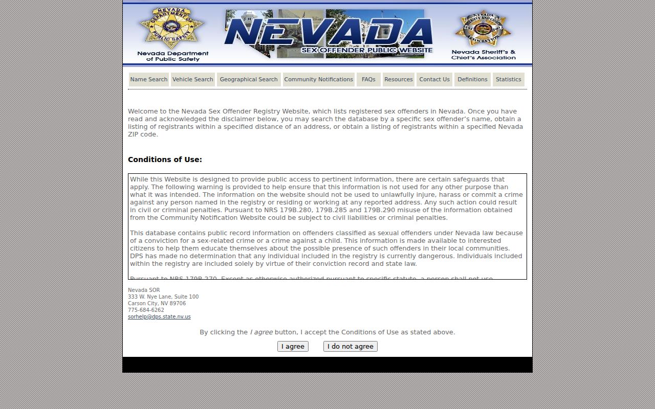White Pine County sex offender registry conditions and search entry